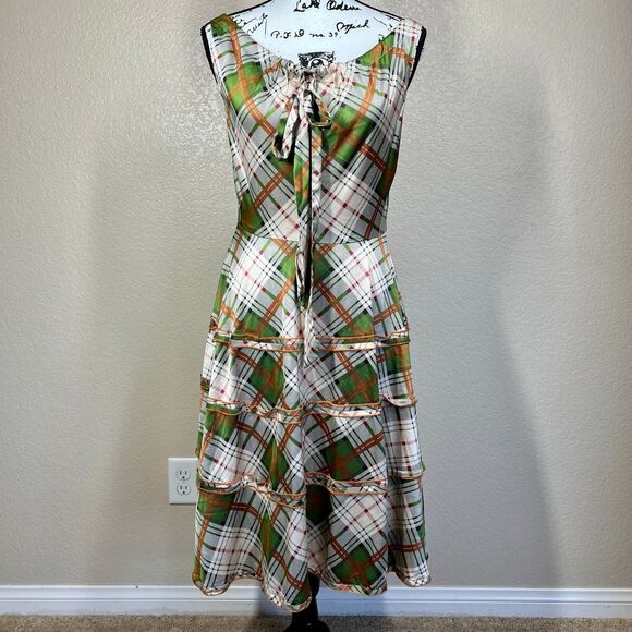 Coconinno 'Ever So Sweetheart' Plaid Dress Green rust orange cream size S boho - Picture 9 of 14